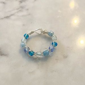 Blue Beaded Wire Braid Ring
